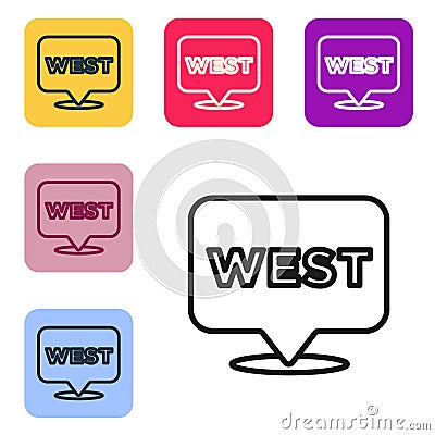 Black line Pointer to wild west icon isolated on white background. Western signboard, message board, signpost for Vector Illustration