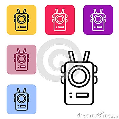 Black line Police body camera icon isolated on white background. Set icons in color square buttons. Vector Vector Illustration