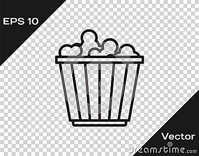 Black line Popcorn in cardboard box icon isolated on transparent background. Popcorn bucket box. Vector Vector Illustration