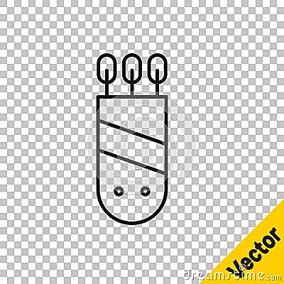 Black line Quiver with arrows icon isolated on transparent background. Vector Vector Illustration