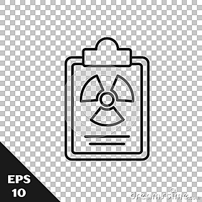 Black line Radiation warning document icon isolated on transparent background. Text file. Vector Vector Illustration