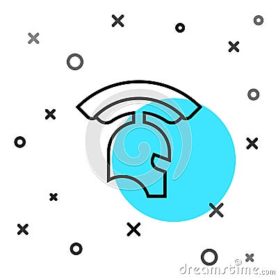 Black line Roman army helmet icon isolated on white background. Random dynamic shapes. Vector Vector Illustration