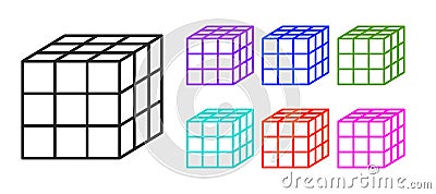 Black line Rubik cube icon isolated on white background. Mechanical puzzle toy. Rubik's cube 3d combination puzzle. Set Vector Illustration