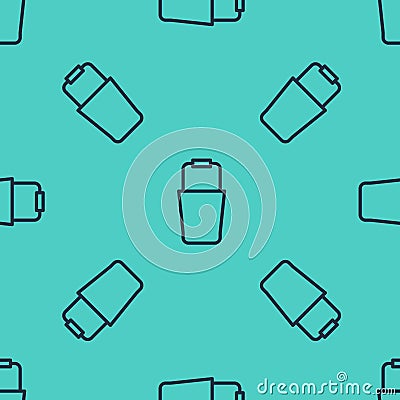 Black line Sauna bucket icon isolated seamless pattern on green background. Vector Stock Photo