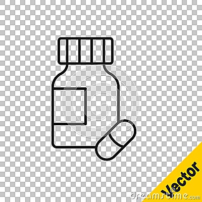Black line Sedative pills icon isolated on transparent background. Vector Vector Illustration
