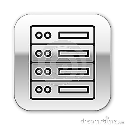 Black line Server, Data, Web Hosting icon isolated on white background. Silver square button. Vector Vector Illustration