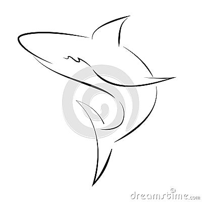Black line shark on white background Vector Illustration