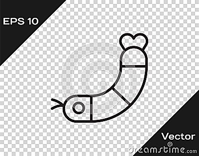 Black line Shrimp icon isolated on transparent background. Vector. Vector Illustration