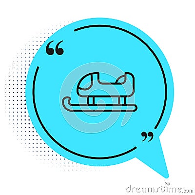 Black line Sled icon isolated on white background. Winter mode of transport. Blue speech bubble symbol. Vector Stock Photo