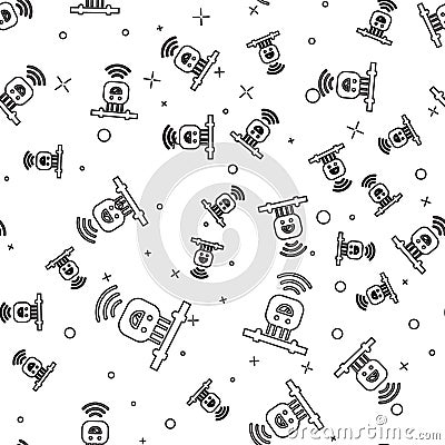 Black line Smart sensor system icon isolated seamless pattern on white background. Internet of things concept with Vector Illustration