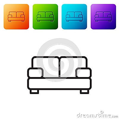 Black line Sofa icon isolated on white background. Set icons in color square buttons. Vector Vector Illustration