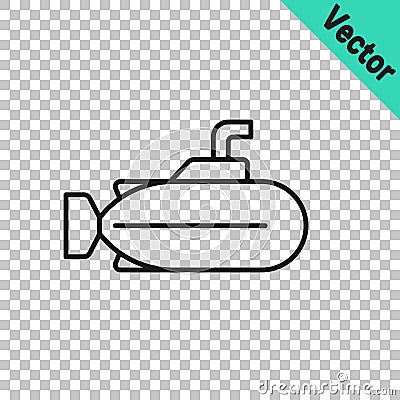 Black line Submarine icon isolated on transparent background. Military ship. Vector Stock Photo