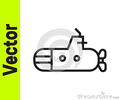 Black line Submarine icon isolated on white background. Military ship. Vector Vector Illustration