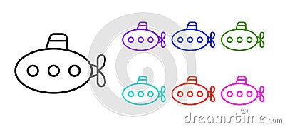 Black line Submarine toy icon isolated on white background. Set icons colorful. Vector Vector Illustration