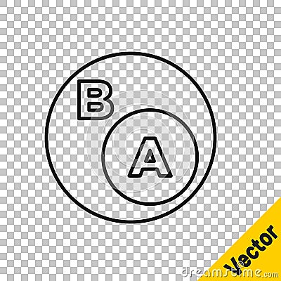 Black line Subsets, mathematics, a is subset of b icon isolated on transparent background. Vector Vector Illustration