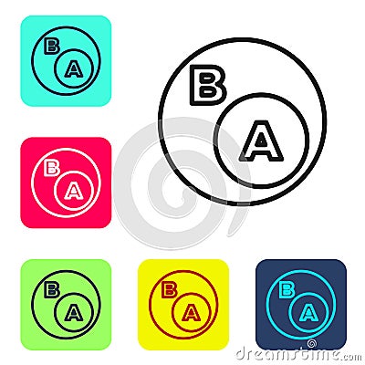 Black line Subsets, mathematics, a is subset of b icon isolated on white background. Set icons in color square buttons Vector Illustration