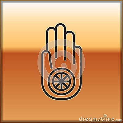 Black line Symbol of Jainism or Jain Dharma icon isolated on gold background. Religious sign. Symbol of Ahimsa. Vector Vector Illustration