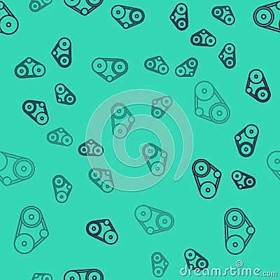 Black line Timing belt kit icon isolated seamless pattern on green background. Vector Vector Illustration