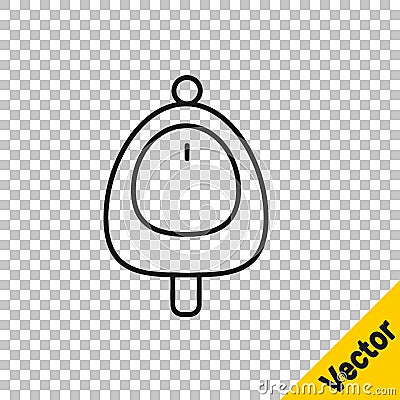 Black line Toilet urinal or pissoir icon isolated on transparent background. Urinal in male toilet. Washroom, lavatory Vector Illustration