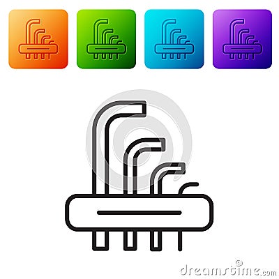 Black line Tool allen keys icon isolated on white background. Set icons in color square buttons. Vector Vector Illustration