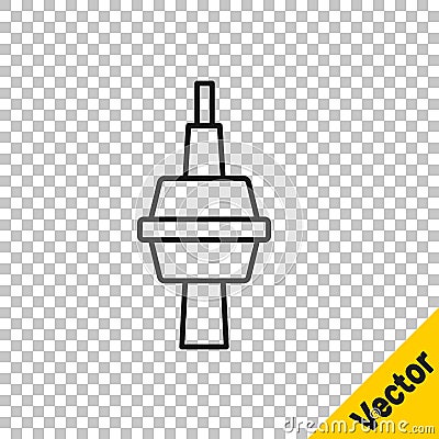 Black line TV CN Tower in Toronto icon isolated on transparent background. Famous world landmarks icon concept. Tourism Vector Illustration