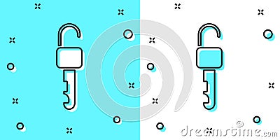 Black line Unlocked key icon isolated on green and white background. Random dynamic shapes. Vector Illustration Vector Illustration