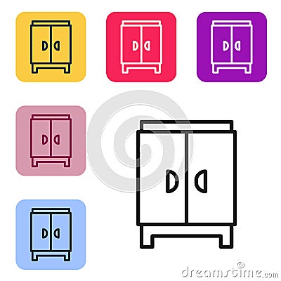 Black line Wardrobe icon isolated on white background. Cupboard sign. Set icons in color square buttons. Vector Vector Illustration