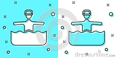 Black line Water gymnastics icon isolated on green and white background. Random dynamic shapes. Vector Vector Illustration