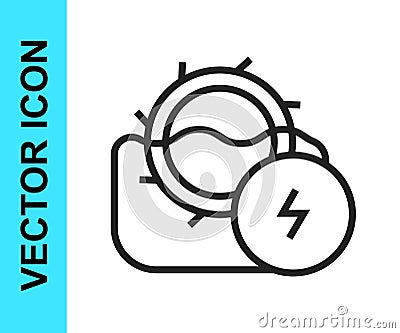 Black line Water mill icon isolated on white background. Water wheel energy. Hydro power turbine wheel. Vector Vector Illustration