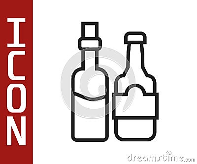 Black line Whiskey bottle icon isolated on white background. Vector Vector Illustration