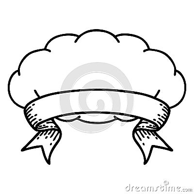 black linework tattoo with banner of a cloud a grey cloud Vector Illustration