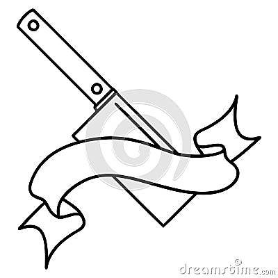 black linework tattoo with banner of a meat cleaver Vector Illustration