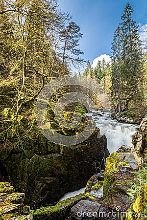 Black Linn falls scottish highlands long exposure Stock Photo