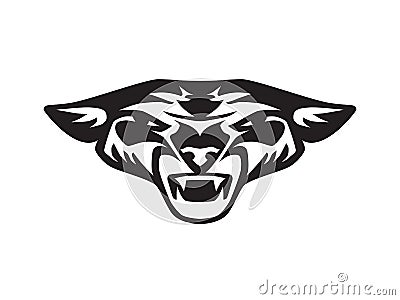 Black lioness face roaring on white background. Wild aggressive animal head as logo or mascot. Stylized tattoo, graphic image. Vec Vector Illustration