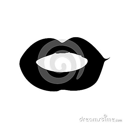 Black lips silhouette close up isolated. Vector illustration kiss Vector Illustration