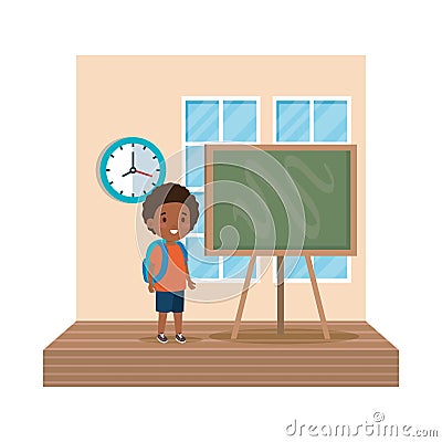 Black little student boy in classroom Vector Illustration