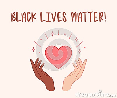 Black lives matter. Hands holding red heart. Vector illustration Vector Illustration