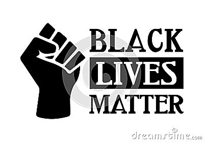 Black Lives Matter with proud fist, black history pride symbol, prejudice and discrimination activism banner illustration, african Cartoon Illustration