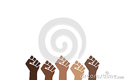 Black Lives Matter proud fists, black history pride, copy space white background, prejudice discrimination activism banner Cartoon Illustration