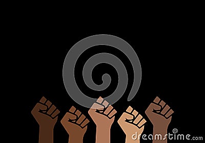 Black Lives Matter proud fists, history pride month, copy space black background, prejudice discrimination activism minority Cartoon Illustration