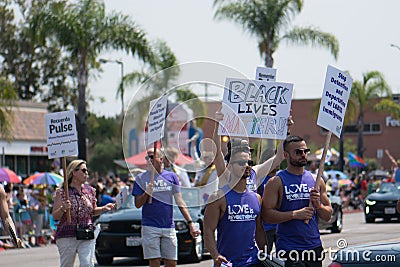 Black Lives Matter Remember Pulse Recuerdo Pulse in San Diego Pride Parade. Editorial Stock Photo