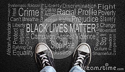 Black Lives Matter Word Cloud on Asphalt Concept of Fighting Racism Editorial Stock Photo