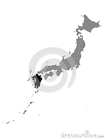 Location Map of Kyushu Region Vector Illustration