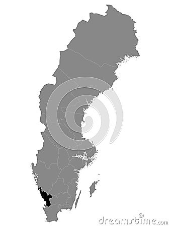 Location Map of Halland County Vector Illustration