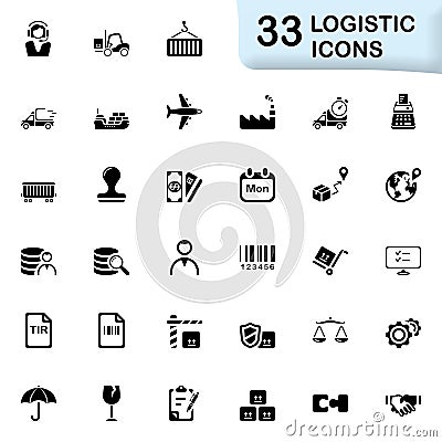 33 black logistic icons Vector Illustration