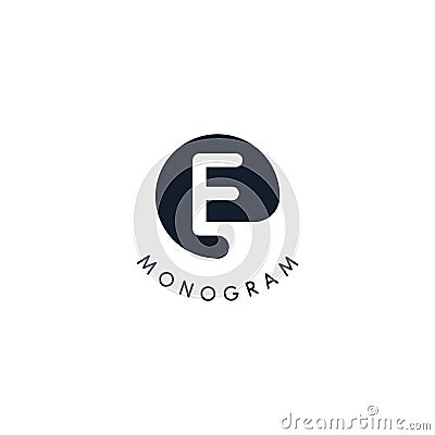 Black logo with cut out silhouette of letter E, round monogram for business and branding. Modern vector logotype, circle Vector Illustration