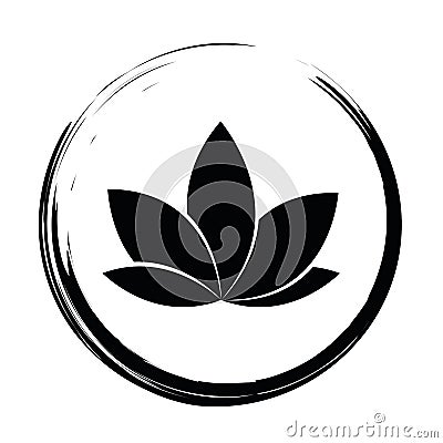 Black lotus icon in a circle isolated on white background Vector Illustration