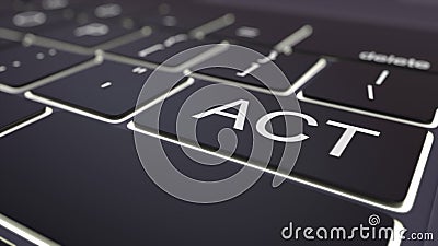 Black luminous computer keyboard and act key. Conceptual 3D rendering Stock Photo