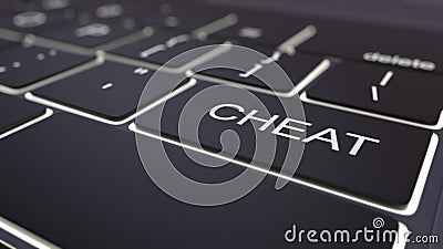 Black luminous computer keyboard and cheat key. Conceptual 3D rendering Stock Photo