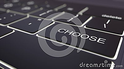 Black luminous computer keyboard and choose key. Conceptual 3D rendering Stock Photo